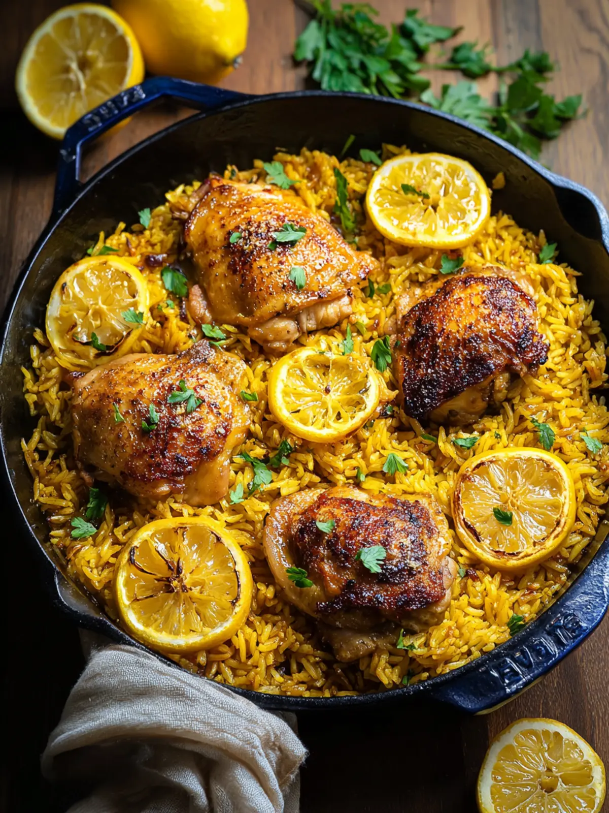 Irresistible One Pan Meyer Lemon Chicken with Golden Rice First Image