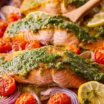 Sheet Pan Pesto Salmon Dinner First Image