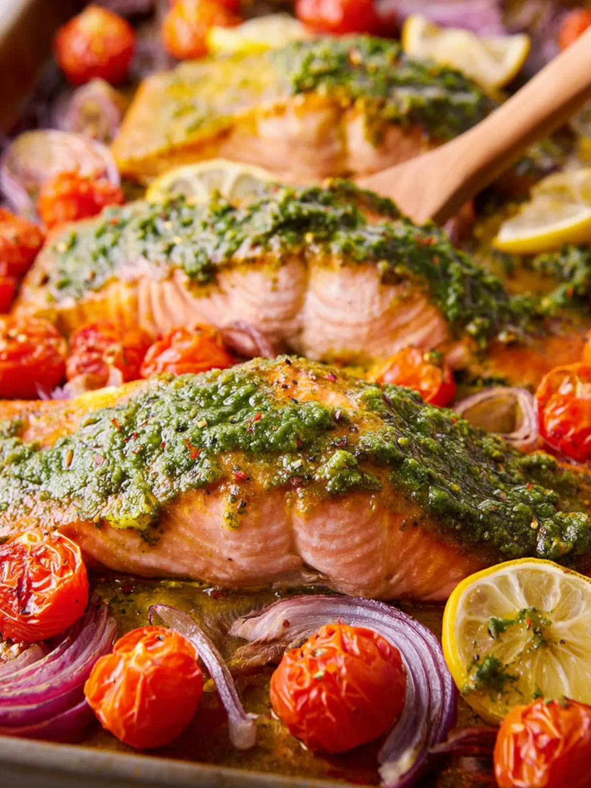 Sheet Pan Pesto Salmon Dinner First Image