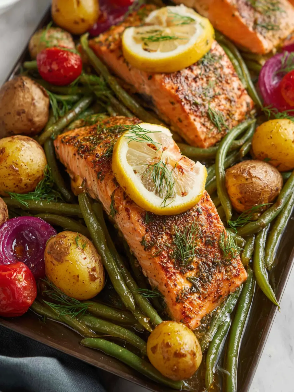 Easy Sheet Pan Salmon with Green Beans and Potatoes First Image