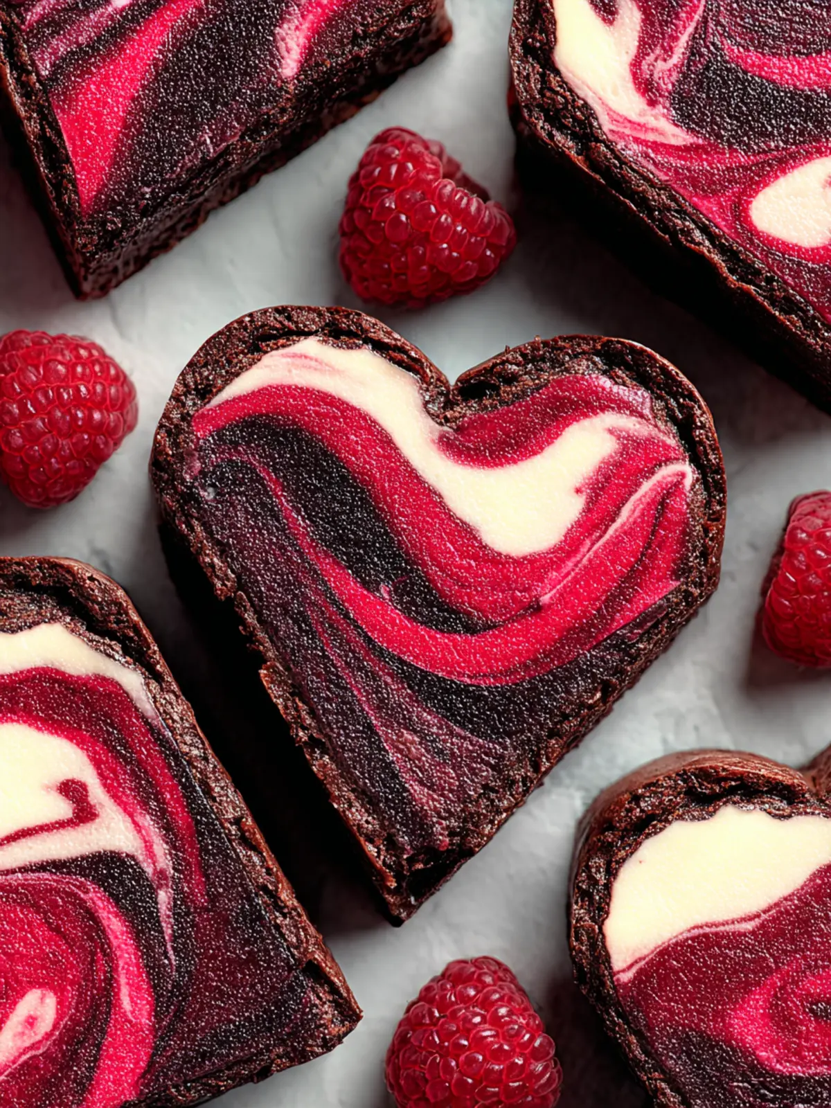 Decadent Heart Shaped Brownies with Raspberry Swirl First Image